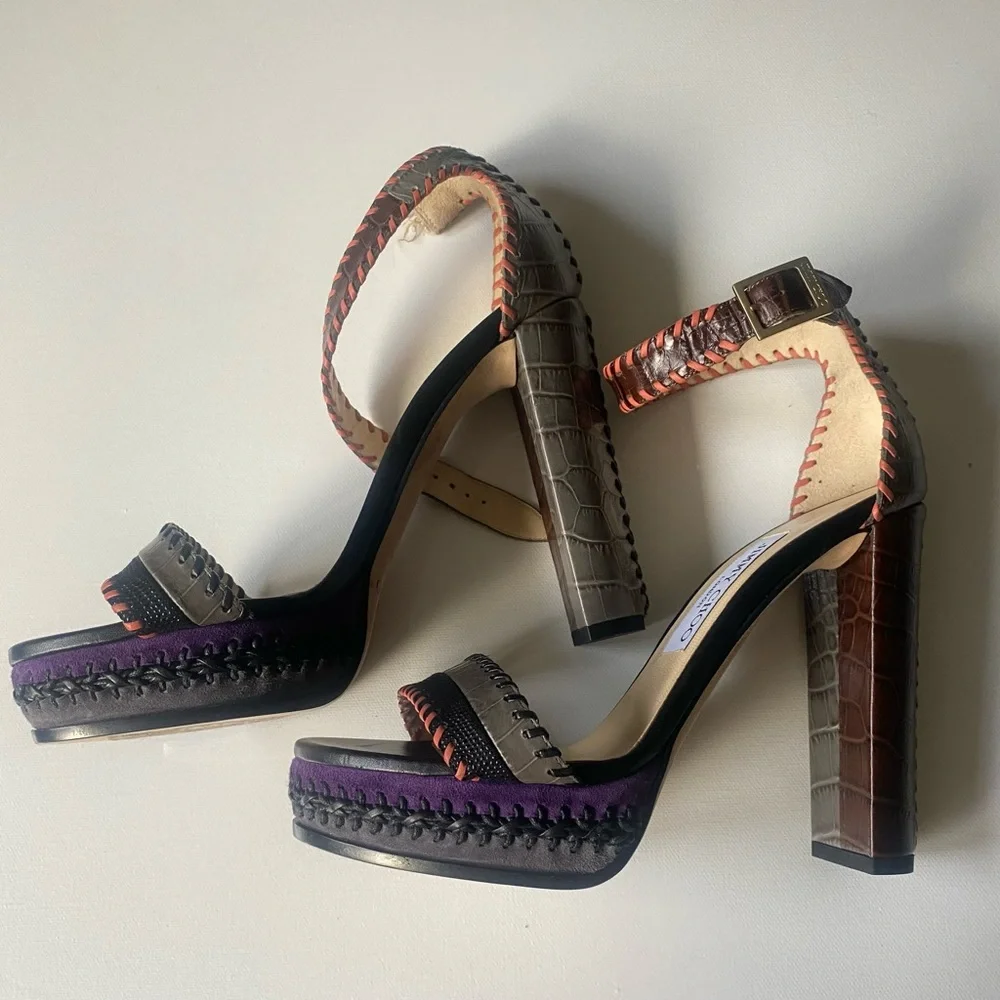 Jimmy Choo leather patchwork leather platform sandals with defect. New sz 37.5 - Picture 3 of 10